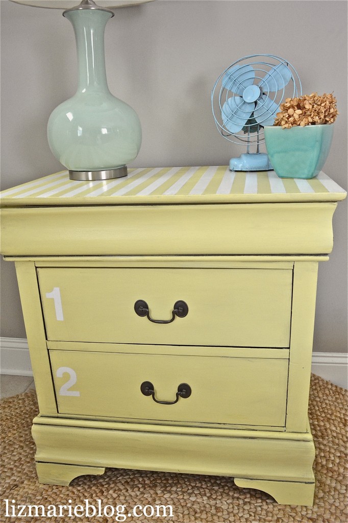 striped nightstand with numbers