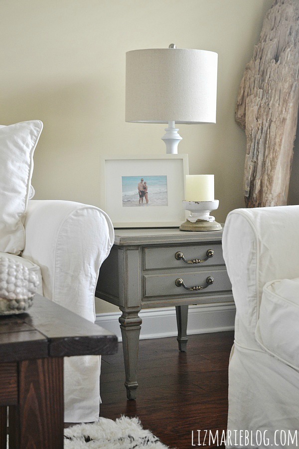 Mountain smoke end table makeover & a gorgeous neutral living room - 61833.showitstaging.com