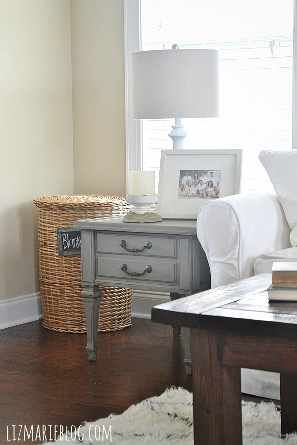 Mountain smoke end table makeover & a gorgeous neutral living room - 61833.showitstaging.com