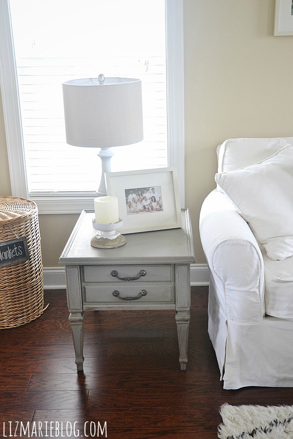 Mountain smoke end table makeover & a gorgeous neutral living room - 61833.showitstaging.com