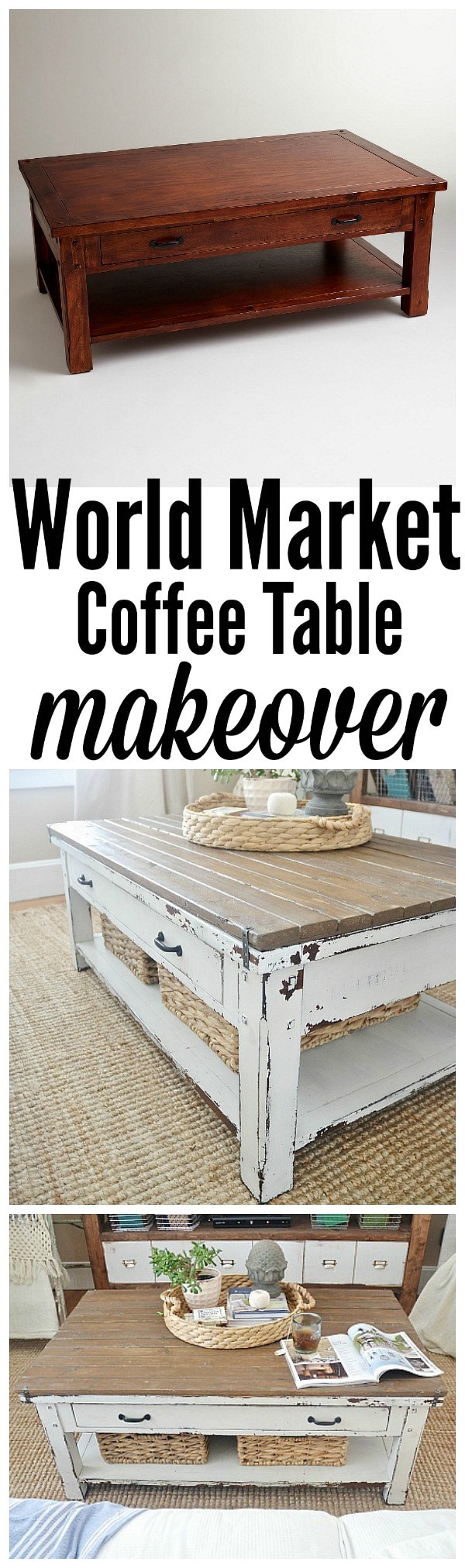 World market coffee table makeover - so simple & such a dramatic change!