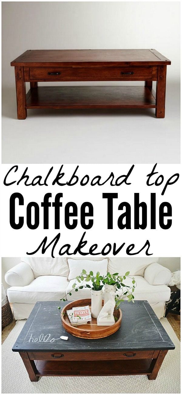 Chalkboard top coffee table makeover - An easy way to give a table a complete makeover!