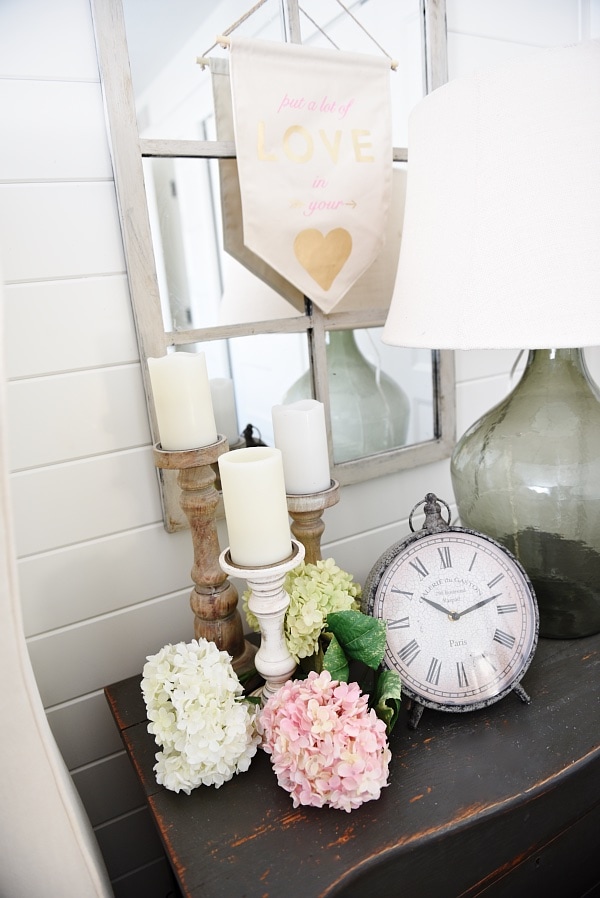 Cozy neutral cottage - valentines day bedroom decor- great neutral valentines day decor