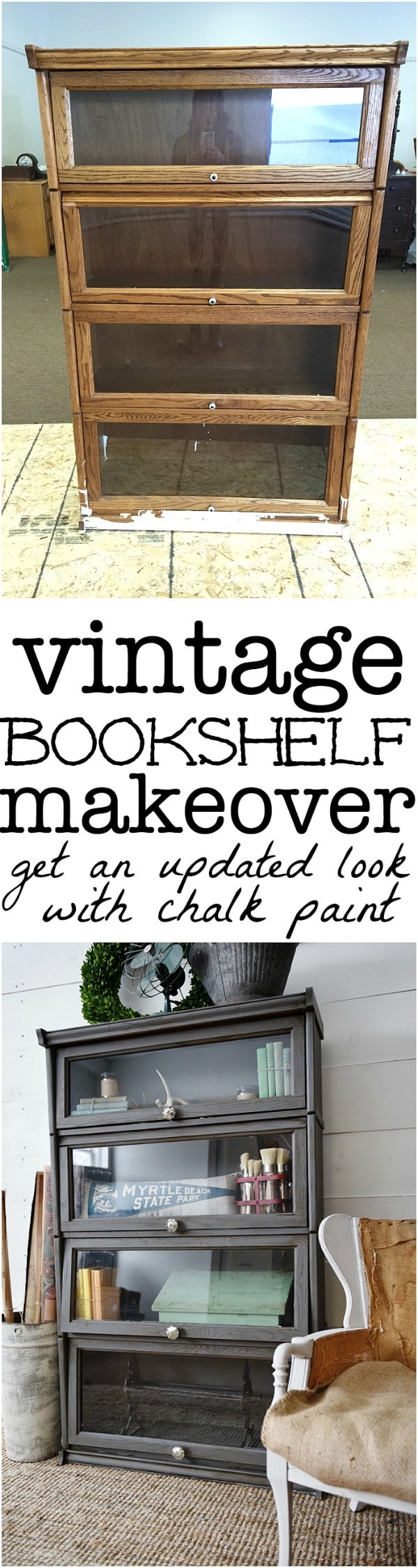 Vintage bookshelf makeover - see how to get an updated quick & easy look with chalk paint! A must pin to update your furniture.