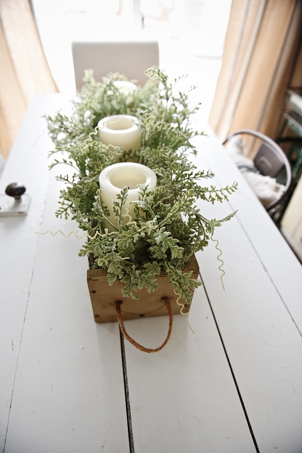 DIY Rustic Wood Box Centerpiece - See how to make this lovely rustic wood box centerpiece with rope handles. Great for a centerpiece & so much more. Versatile & can be filled with so many things.