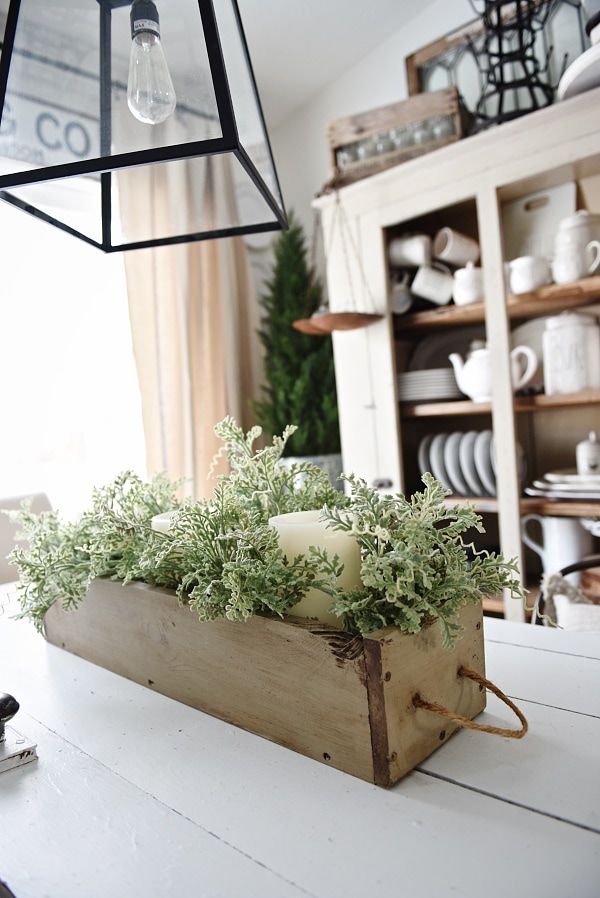 DIY Rustic Wood Box Centerpiece - See how to make this lovely rustic wood box centerpiece with rope handles. Great for a centerpiece & so much more. Versatile & can be filled with so many things.