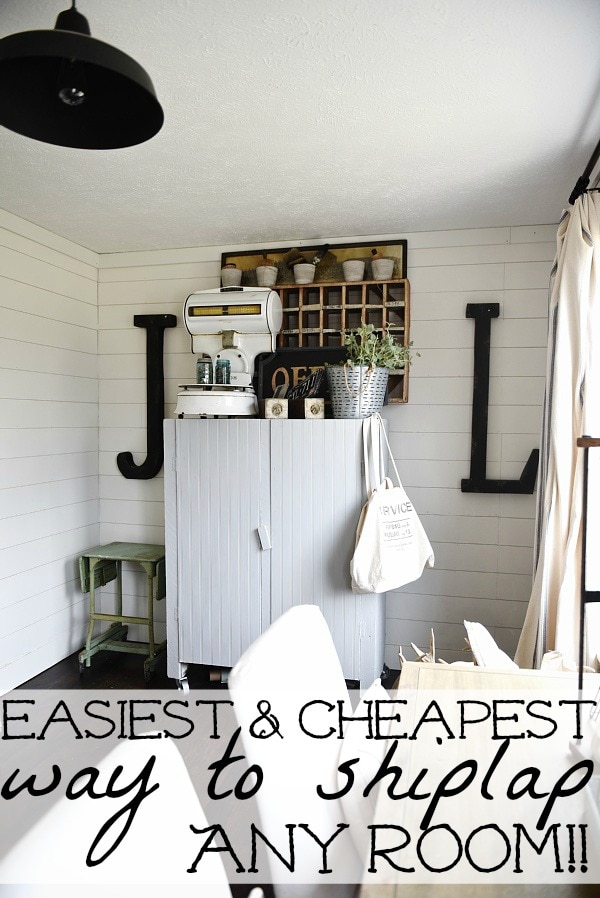 DIY shiplap walls - How to shiplap an entire room for LESS THAN $100. A full tutorial on how to shiplap the easy way & the cheapest way for a huge impact. A must pin for future shiplap projects! 