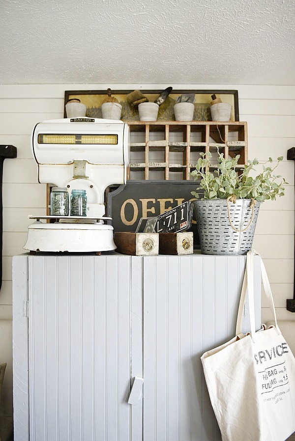Office makeover - craft cabinet makeover. A great way to make any piece have a cottage feel. Add beadboard to the front of the cabinet & cover with chalkpaint for a farmhouse piece of furniture. Great craft closet idea! 