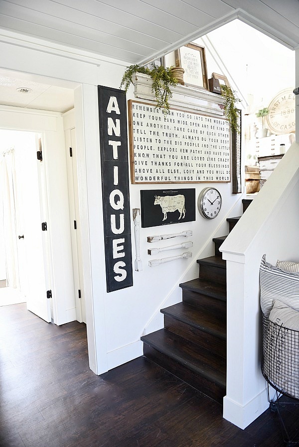 DIY stairway gallery wall - A great blog for DIY farmhouse decor & inspiration for a farmhouse style staircase gallery wall. A must pin for future gallery walls for any room of your home! 