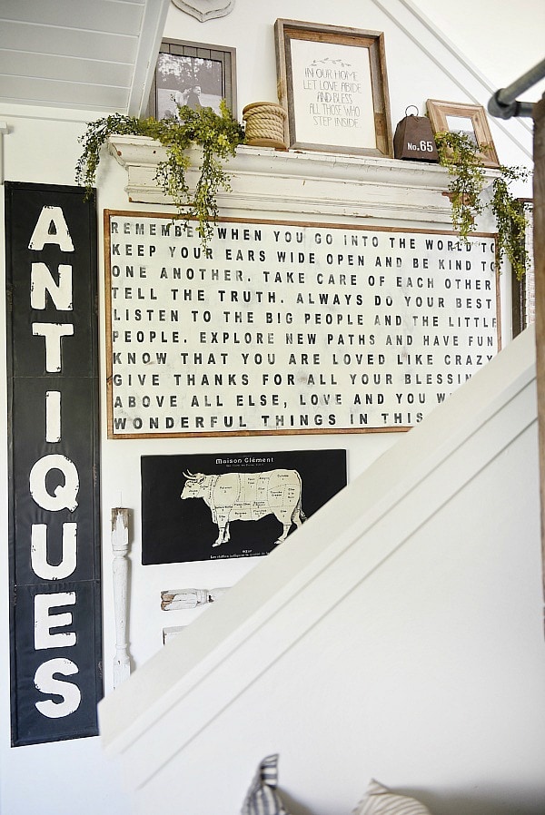 DIY stairway gallery wall - A great blog for DIY farmhouse decor & inspiration for a farmhouse style staircase gallery wall. A must pin for future gallery walls for any room of your home! 