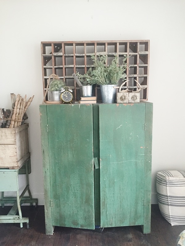 Office makeover - craft cabinet makeover. A great way to make any piece have a cottage feel. Add beadboard to the front of the cabinet & cover with chalkpaint for a farmhouse piece of furniture. Great craft closet idea! 