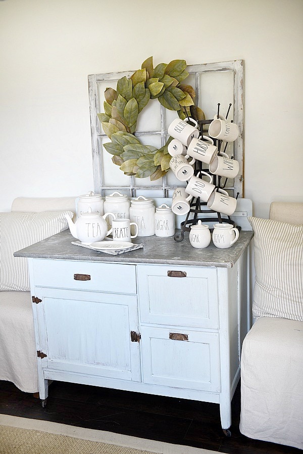 Dry sink makeover with chalk paint - A simple makeover dresser to coffee bar makeover. A must pin for furniture makeovers & any future DIY coffee bars.