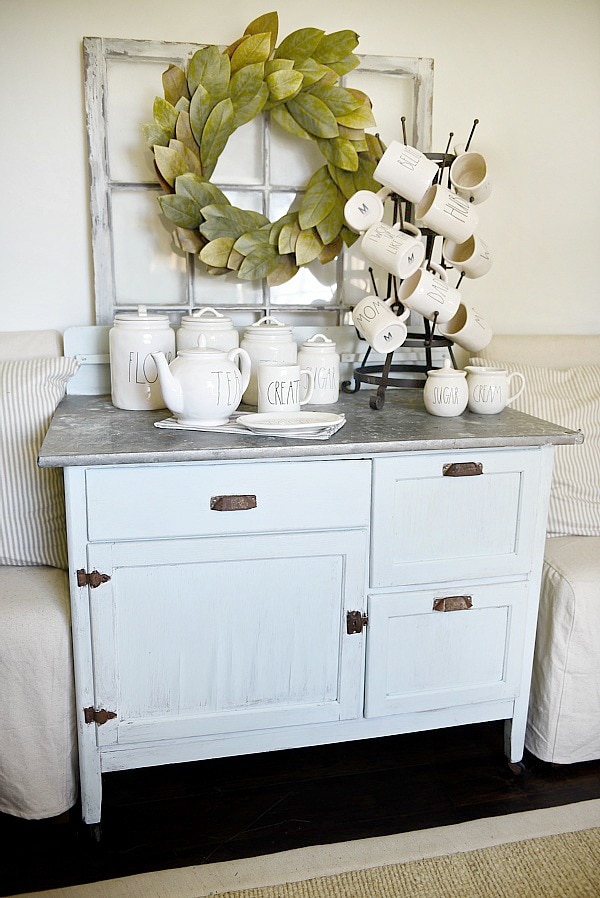 Dry sink makeover with chalk paint - A simple makeover dresser to coffee bar makeover. A must pin for furniture makeovers & any future DIY coffee bars.