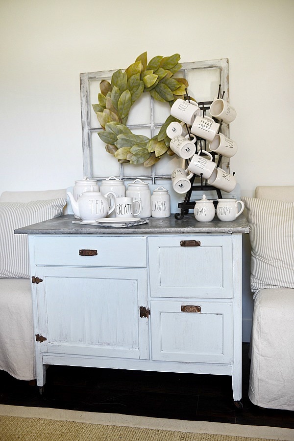 Dry sink makeover with chalk paint - A simple makeover dresser to coffee bar makeover. A must pin for furniture makeovers & any future DIY coffee bars.