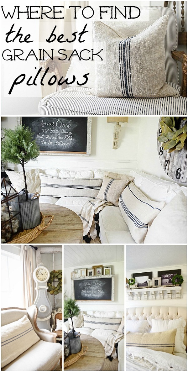 A great source for excellent quality grain sack pillows - a must pin for farmhouse style & cottage style authentic grain sack pillows. 