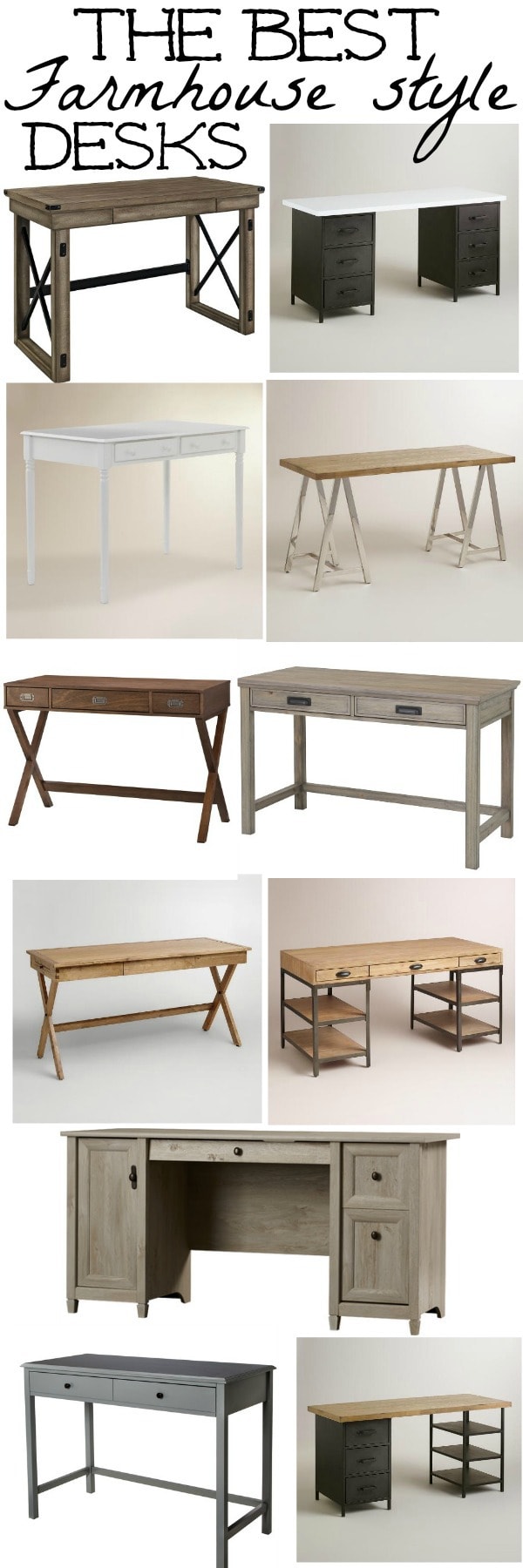 A great post filled with the best farmhouse style desks! A must pin for decorate your offices, living rooms, mini kitchen offices, & so much more! 