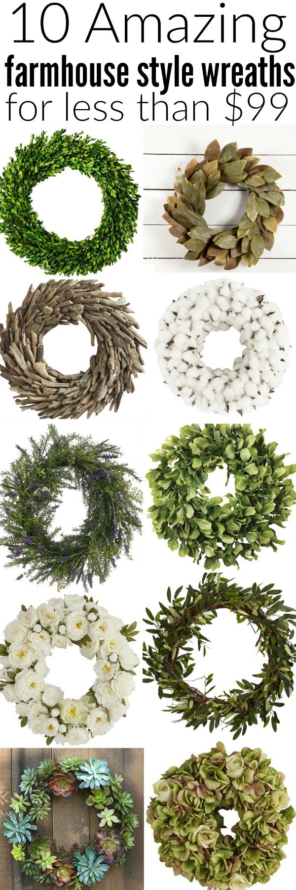 The best farmhouse style wreaths! A must pin if you are shopping for wreaths! They are great for indoors, outdoors, doors, centerpieces, walls, & so much more!! 