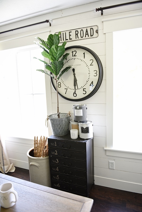 Farmhouse style office makeover - From drab to fabulous farmhouse office. Get decor sources & how this office went from an 80's tri-level to the character of a farmhouse.