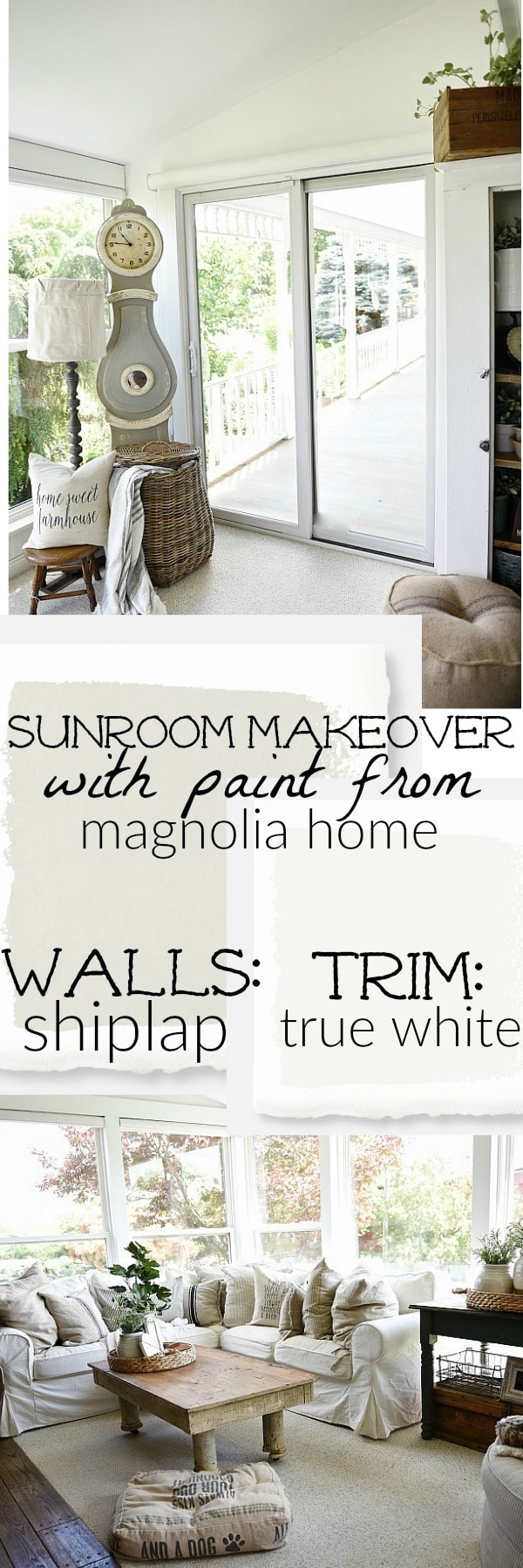Farmhouse sunroom makeover - Using magnolia home paint. A must see for farmhouse makeover inspiration! 
