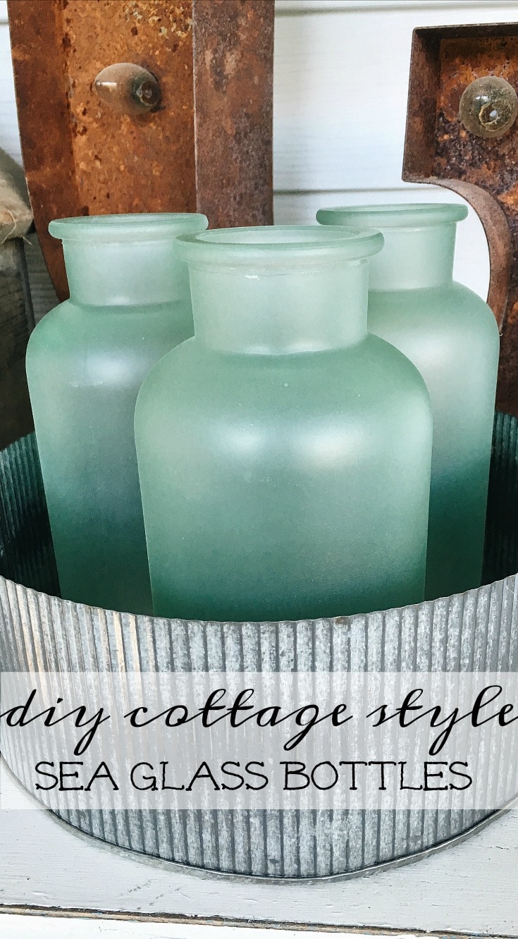 DIY cottage style sea foam sea glass bottles - The EASIEST way to get the sea glass look!! Great for farmhouse style or cottage style decor in any room! 