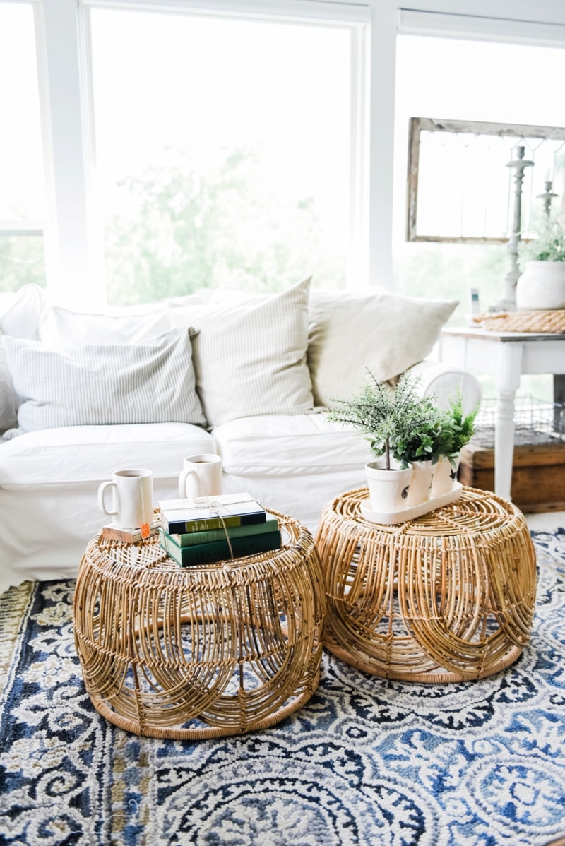 Wicker Coffee Table Sunroom Living Room Design by Liz Marie Blog_0009