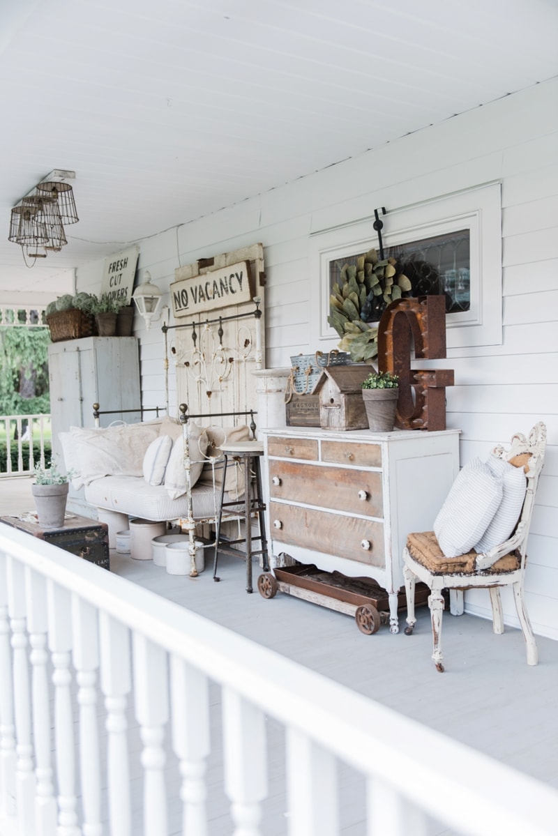 Farmhouse Front Porch - Late summer farmhouse porch. Rustic cottage style farmhouse decor. 