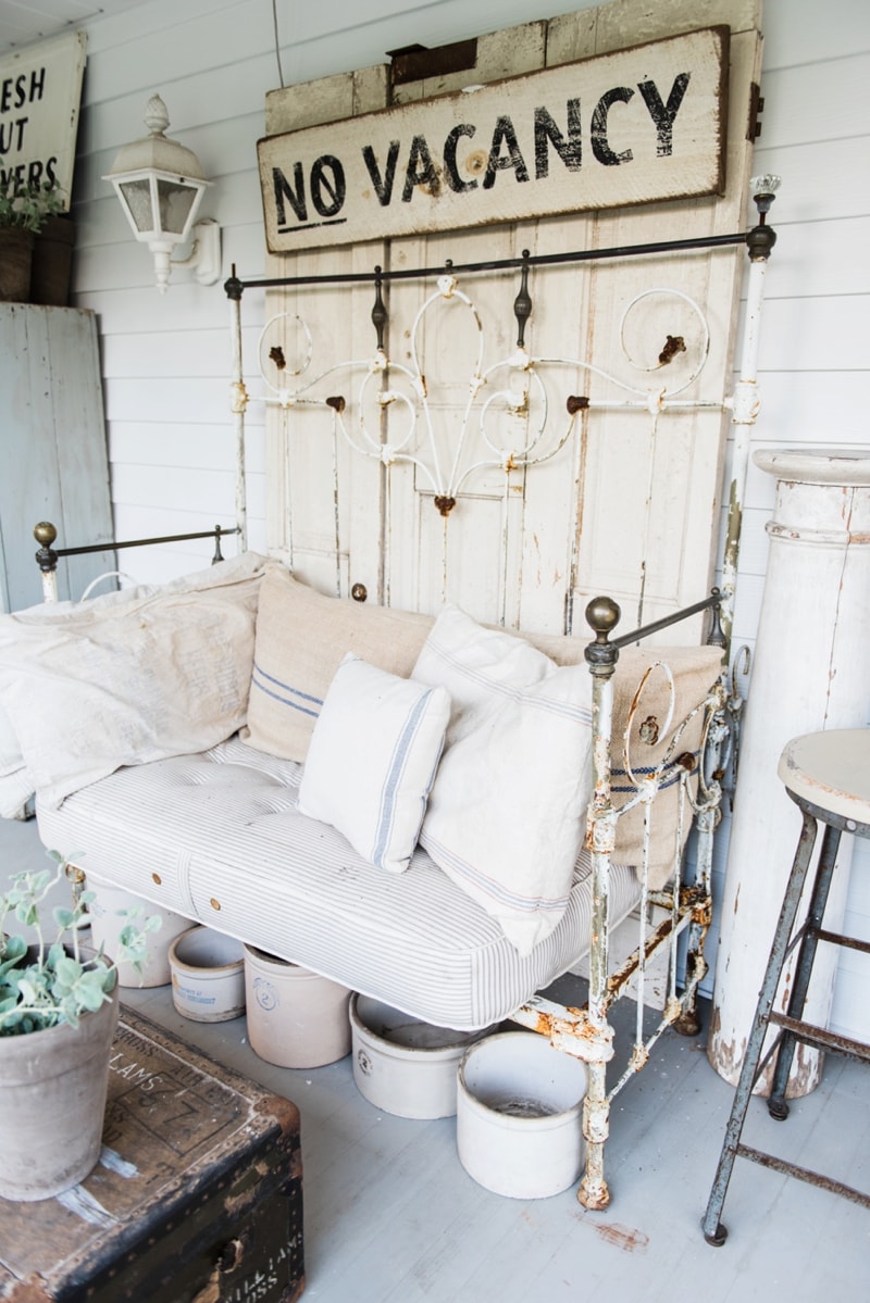 Farmhouse Front Porch - Late summer farmhouse porch. Rustic cottage style farmhouse decor. 