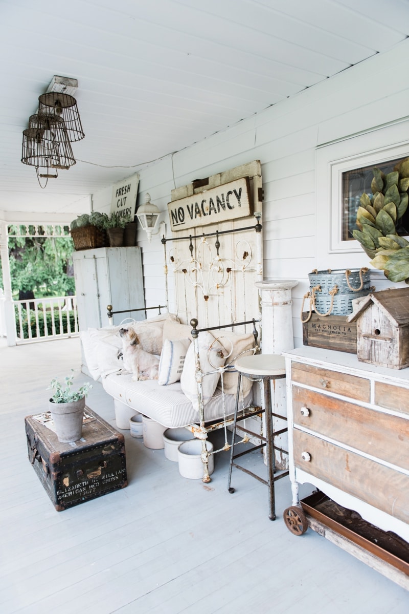 Farmhouse Front Porch - Late summer farmhouse porch. Rustic cottage style farmhouse decor. 