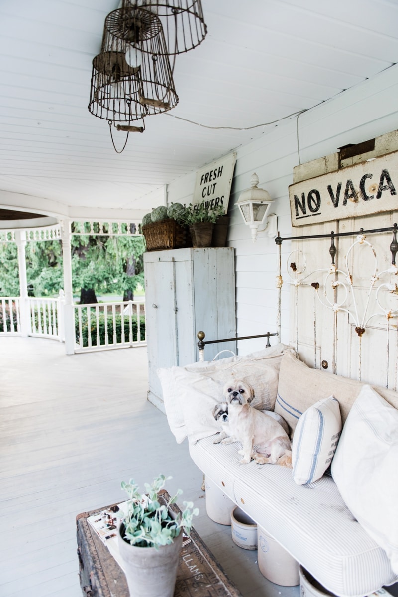 Farmhouse Front Porch - Late summer farmhouse porch. Rustic cottage style farmhouse decor. 