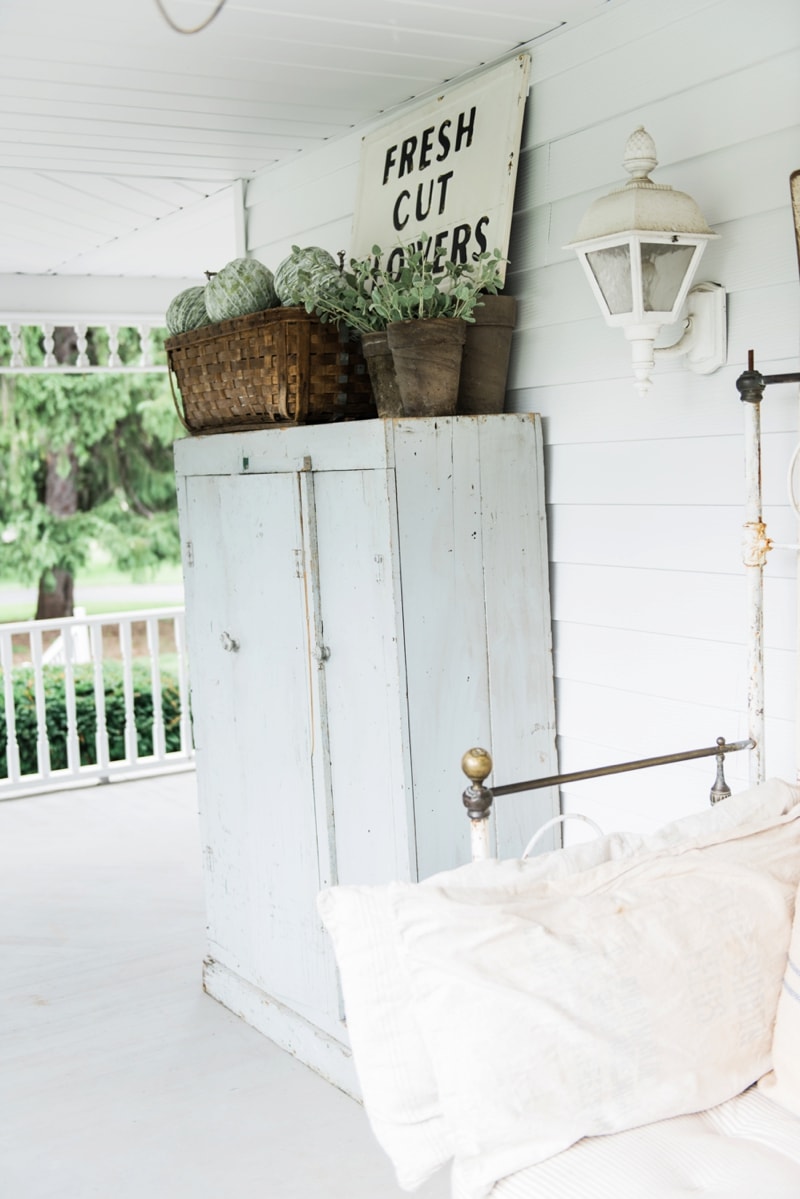 Farmhouse Front Porch - Late summer farmhouse porch. Rustic cottage style farmhouse decor. 