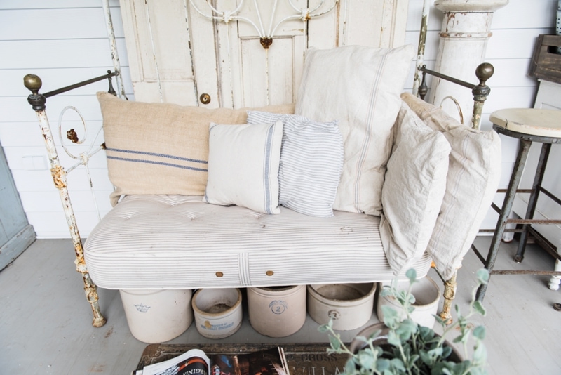 Farmhouse Front Porch - Late summer farmhouse porch. Rustic cottage style farmhouse decor. 