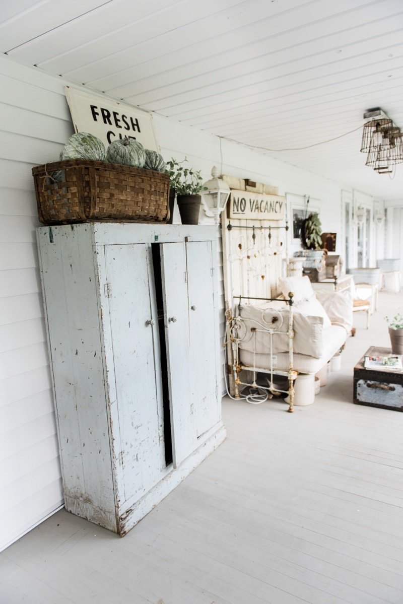 Farmhouse Front Porch - Late summer farmhouse porch. Rustic cottage style farmhouse decor. 