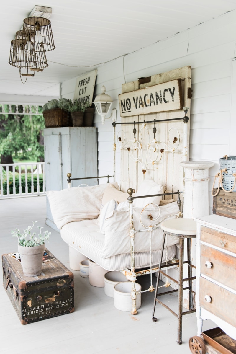 Farmhouse Front Porch - Late summer farmhouse porch. Rustic cottage style farmhouse decor. 