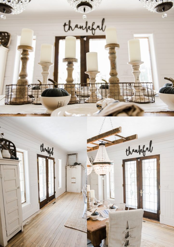 Neutral rustic fall decor - Wood cursive word art. Wooden thankful sign.