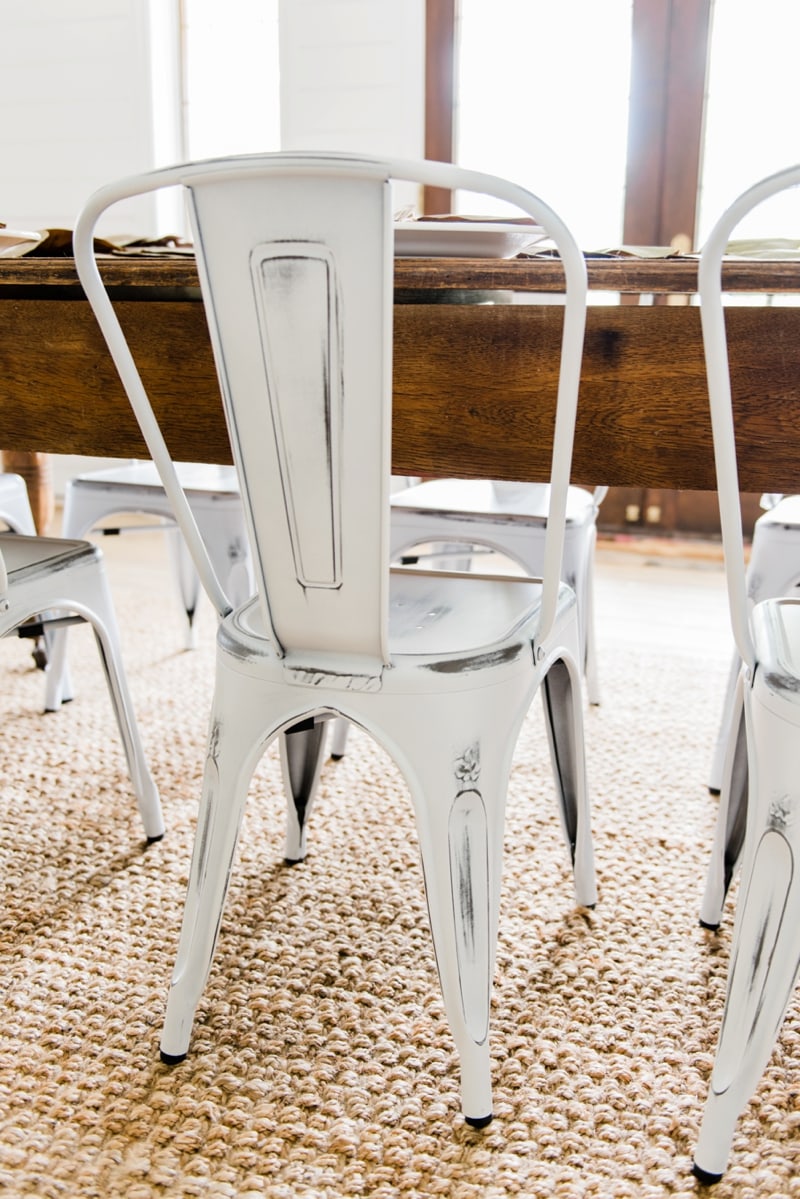 White farmhouse Metal Chairs Dining Room Decor by Liz Marie Blog - Farmhouse dining room 