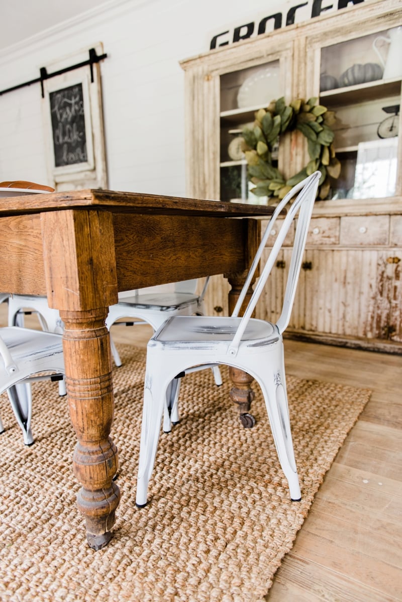 White farmhouse Metal Chairs Dining Room Decor by Liz Marie Blog - Farmhouse dining room 