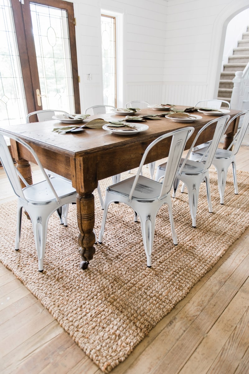 White farmhouse Metal Chairs Dining Room Decor by Liz Marie Blog - Farmhouse dining room 