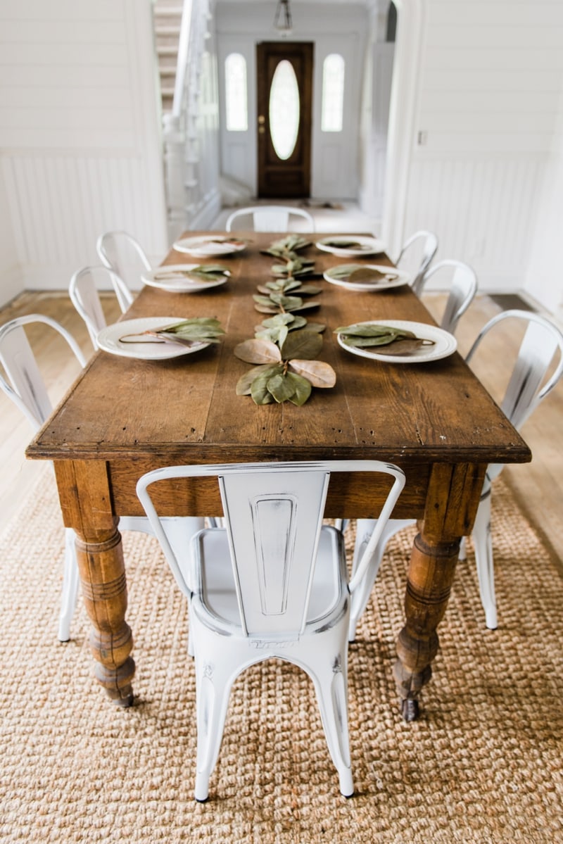 White farmhouse Metal Chairs Dining Room Decor by Liz Marie Blog - Farmhouse dining room 