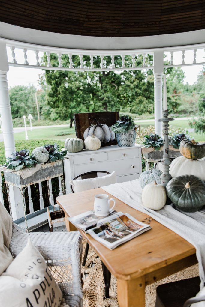 Neutral rustic farmhouse fall porch - fall in the gazebo