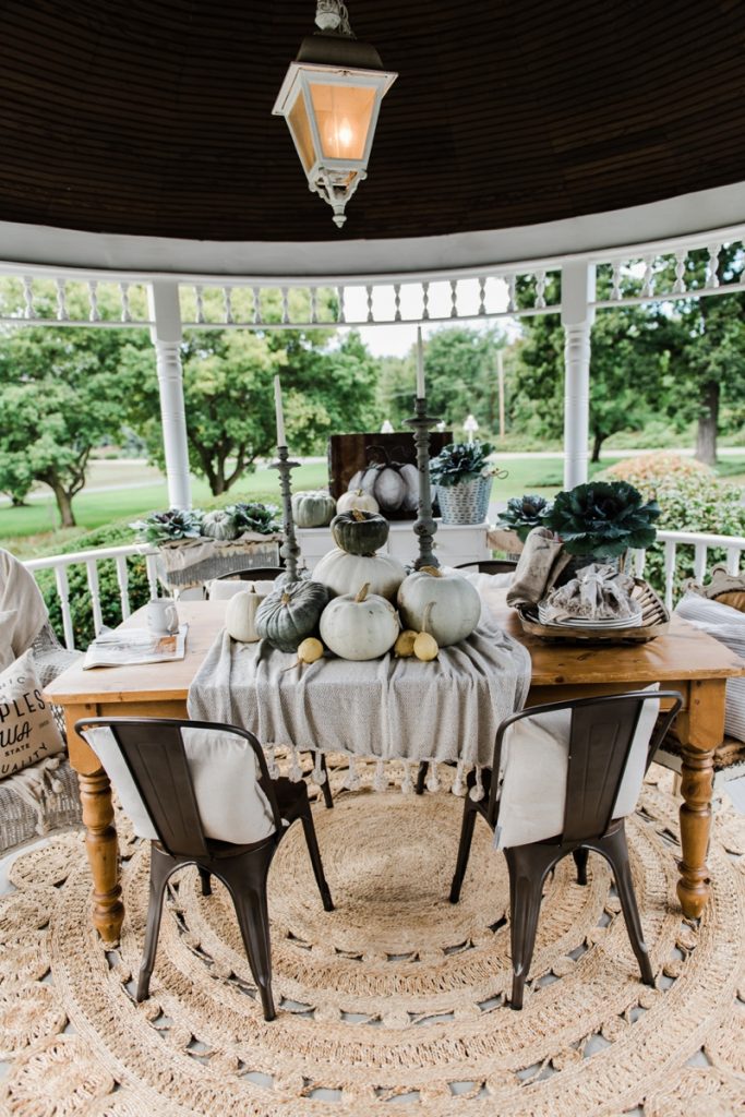 Neutral rustic farmhouse fall porch - fall in the gazebo