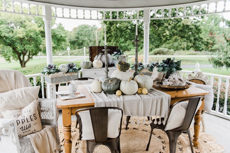 Neutral rustic farmhouse fall porch - fall in the gazebo