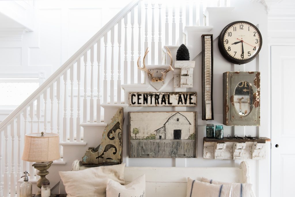 Eclectic farmhouse entryway gallery wall - A great source for farmhouse inspiration. 