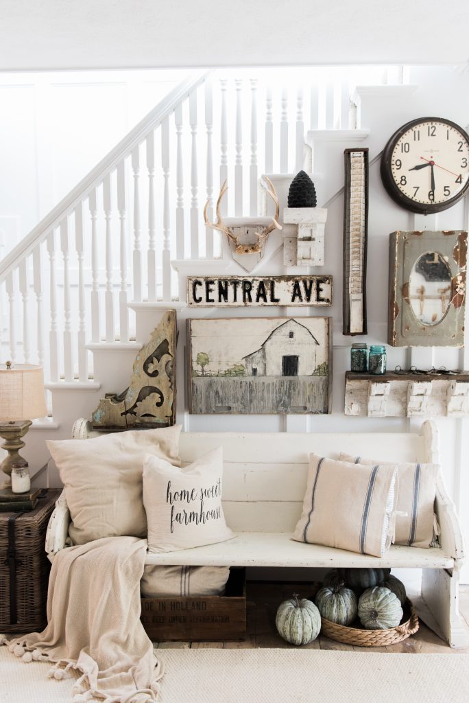 Eclectic farmhouse entryway gallery wall - A great source for farmhouse inspiration. 
