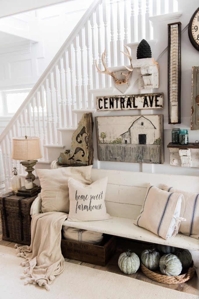 Eclectic farmhouse entryway gallery wall - A great source for farmhouse inspiration. 