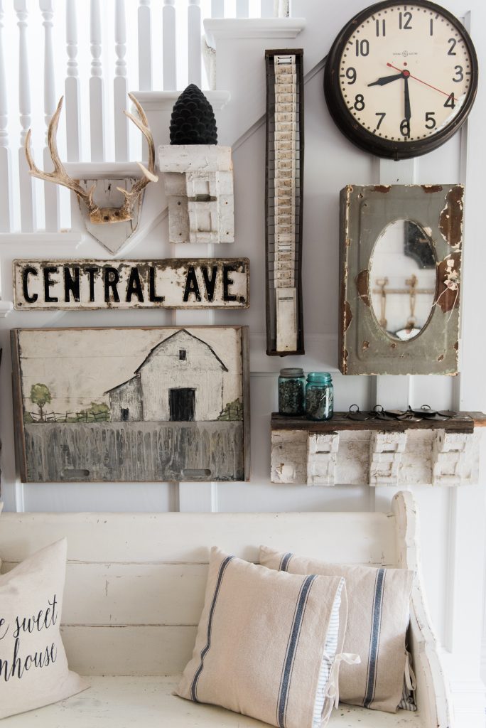 Eclectic farmhouse entryway gallery wall - A great source for farmhouse inspiration. 