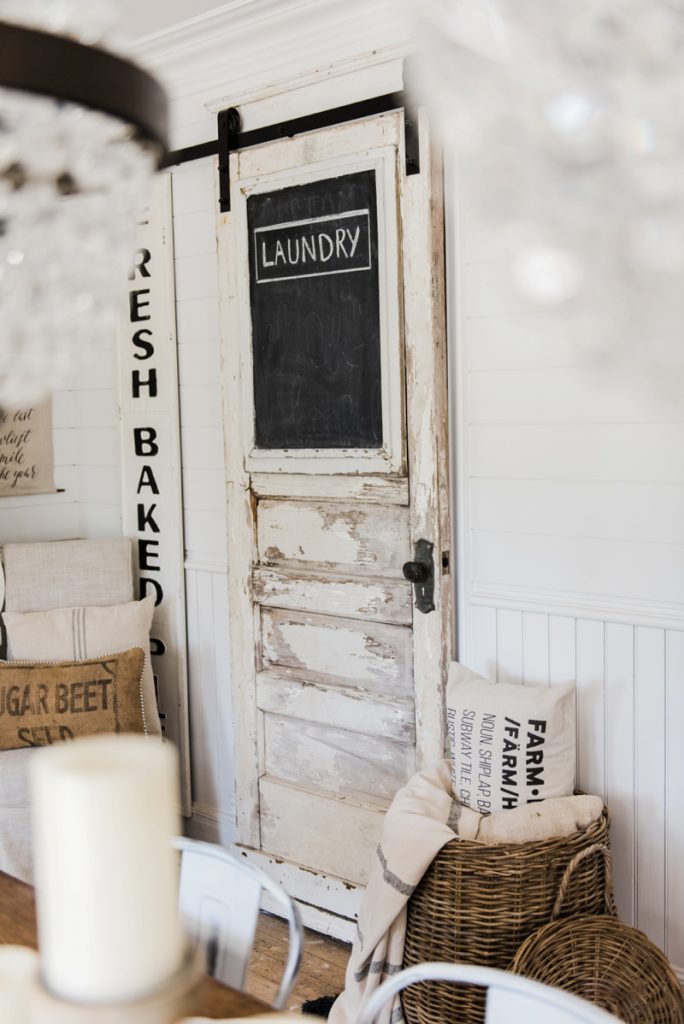 DIY laundry room sliding barn door - Great for any room of your home. A great way to add architectural farmhouse detail to any home. 