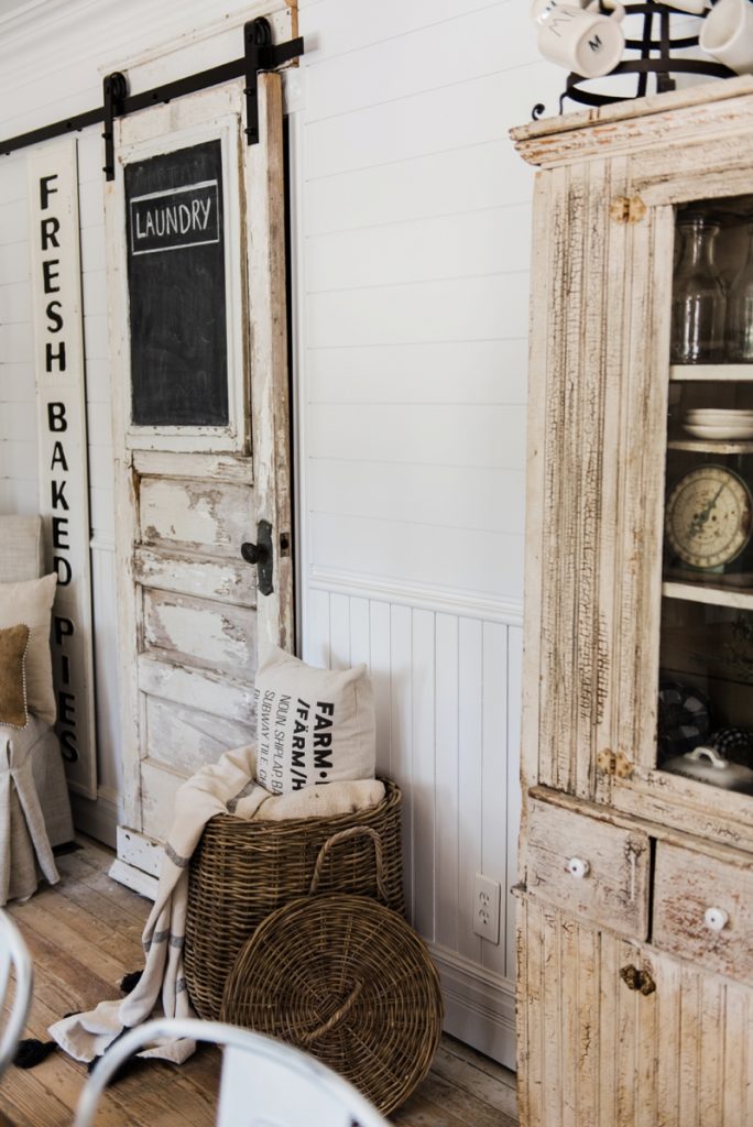 DIY laundry room sliding barn door - Great for any room of your home. A great way to add architectural farmhouse detail to any home. 