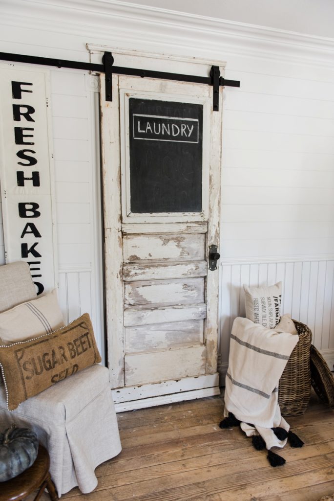 DIY laundry room sliding barn door - Great for any room of your home. A great way to add architectural farmhouse detail to any home. 