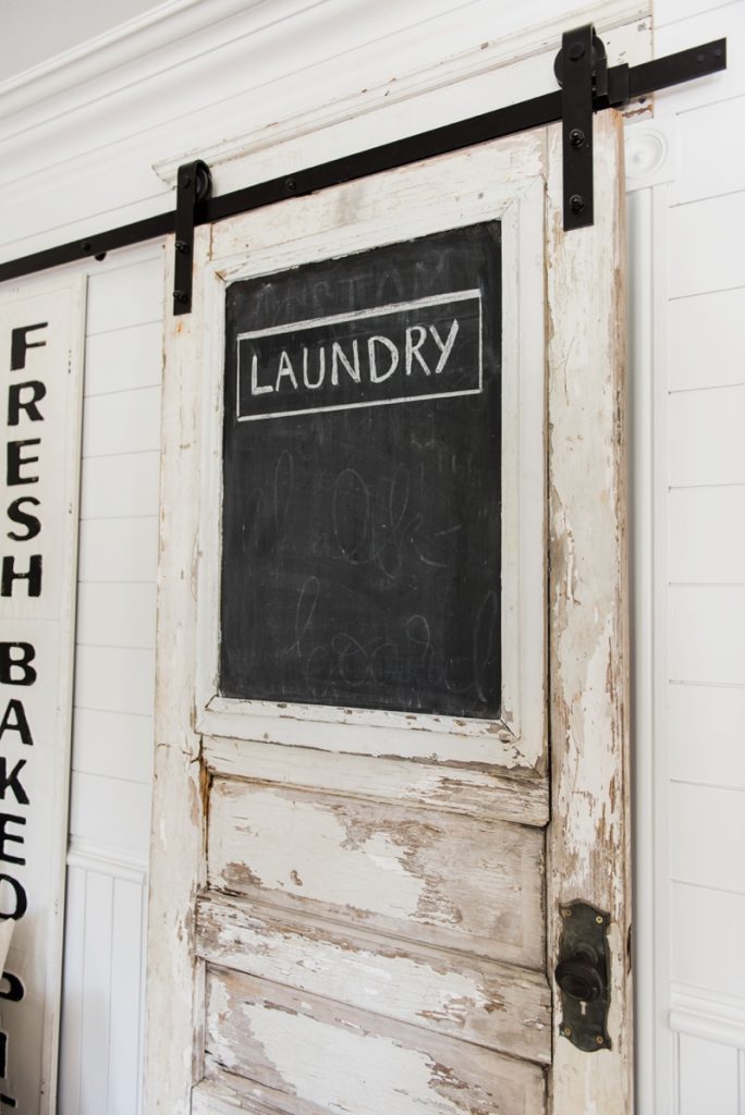 DIY laundry room sliding barn door - Great for any room of your home. A great way to add architectural farmhouse detail to any home. 