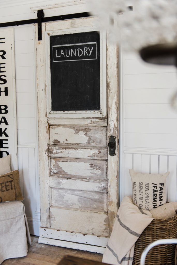 DIY laundry room sliding barn door - Great for any room of your home. A great way to add architectural farmhouse detail to any home. 